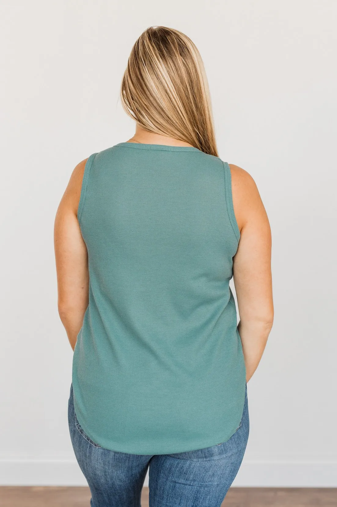 Prove Them Wrong Thermal Knit Tank Top- Dusty Teal