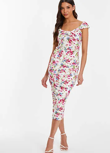 Quiz Bardot Floral ITY Ruched Midi Dress | Grattan