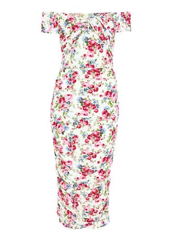 Quiz Bardot Floral ITY Ruched Midi Dress | Grattan