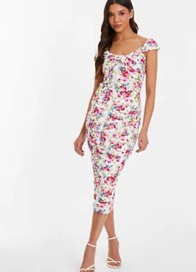 Quiz Bardot Floral ITY Ruched Midi Dress | Grattan