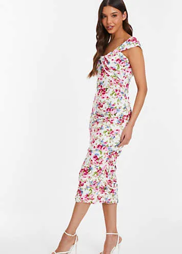 Quiz Bardot Floral ITY Ruched Midi Dress | Grattan