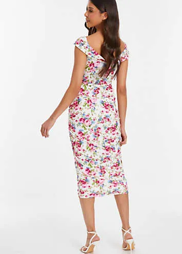 Quiz Bardot Floral ITY Ruched Midi Dress | Grattan