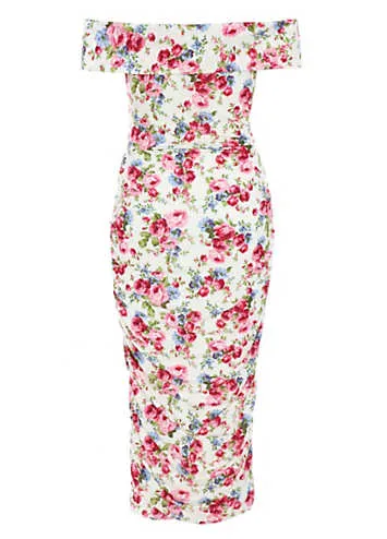 Quiz Bardot Floral ITY Ruched Midi Dress | Grattan