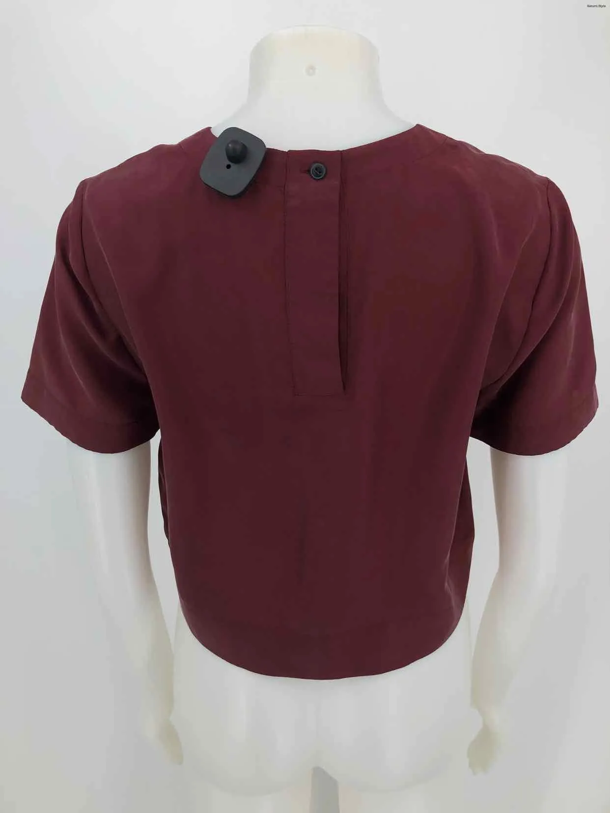 RAG & BONE Burgundy Silk Short Sleeves Crew Neck Size X-SMALL Top