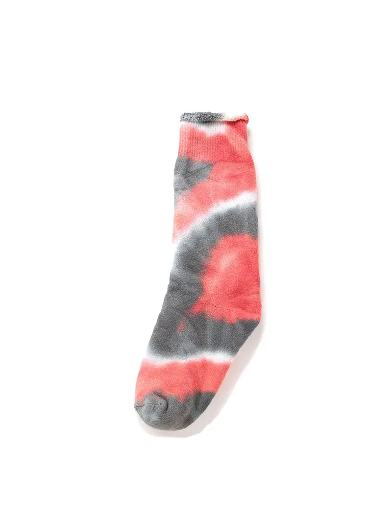 RoToTo Tie Dye Pile Crew Socks Dark Gray / Light Red