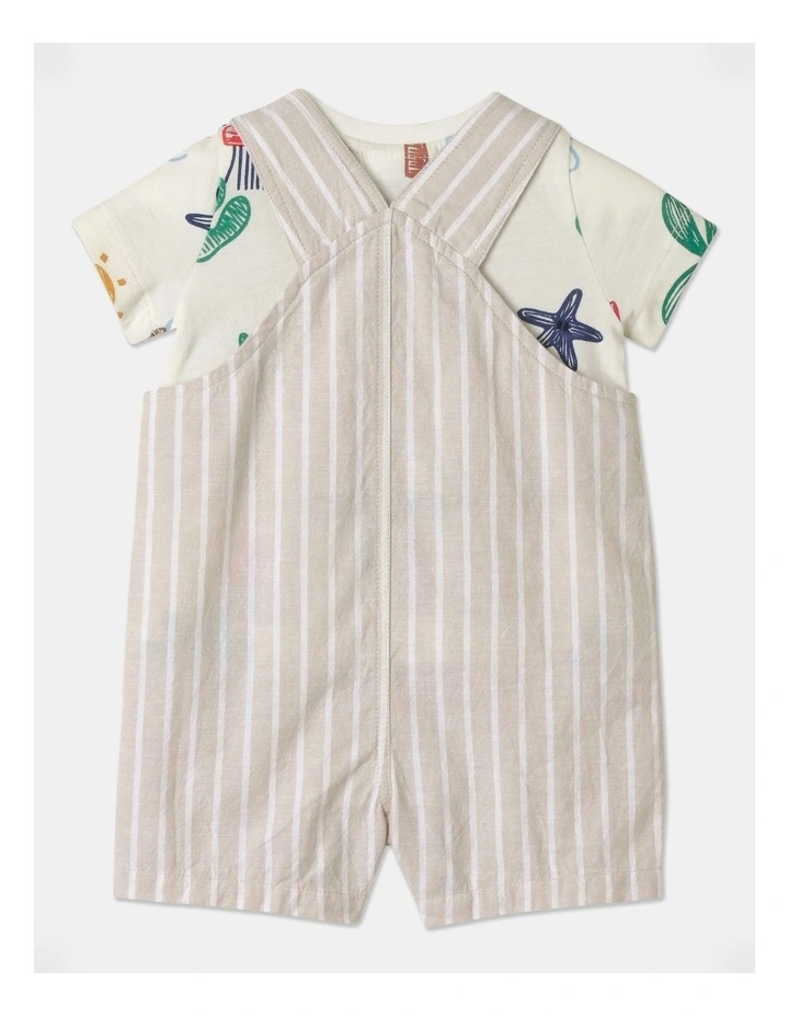 Roy Overall and Tee Sketchy Seaside Set in Light Brown