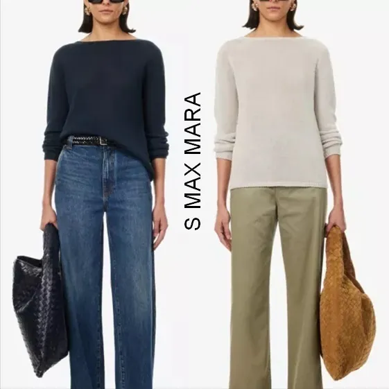 S Max Mara  |Crew Neck Casual Style Linen Long Sleeves V-neck & Crew neck