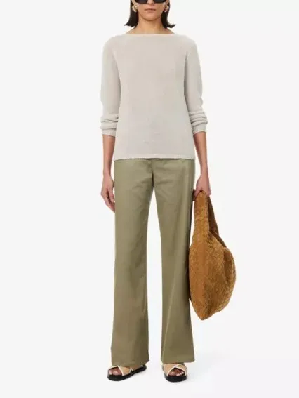 S Max Mara  |Crew Neck Casual Style Linen Long Sleeves V-neck & Crew neck