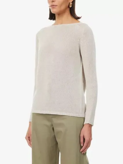 S Max Mara  |Crew Neck Casual Style Linen Long Sleeves V-neck & Crew neck