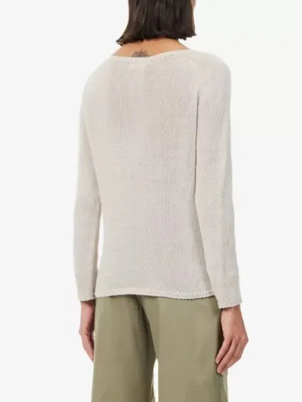 S Max Mara  |Crew Neck Casual Style Linen Long Sleeves V-neck & Crew neck