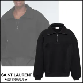 Saint Laurent  |Unisex Sweat Street Style Long Sleeves Plain Cotton Logo