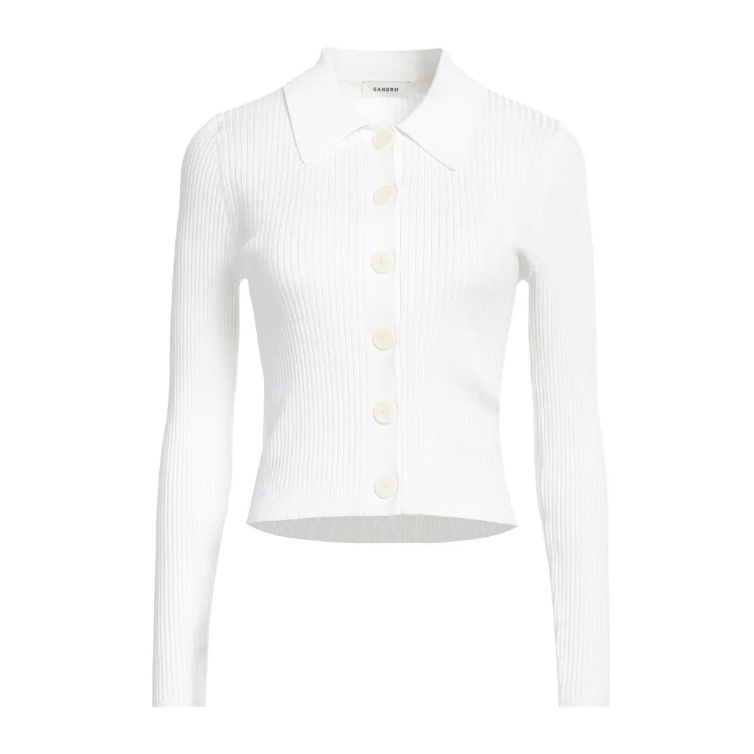 sandro  |Casual Style Silk Nylon Rib Long Sleeves Plain Office Style