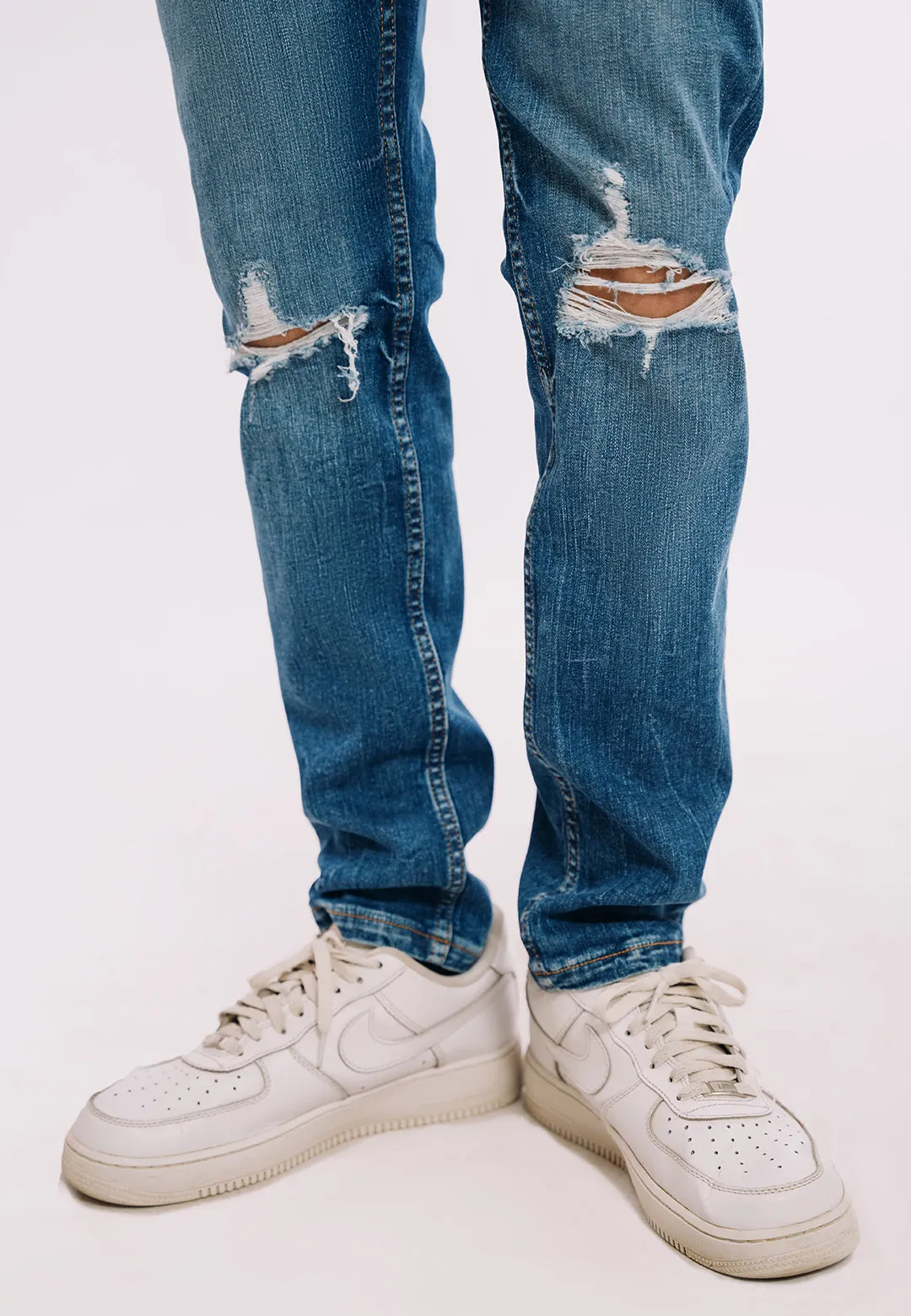 Skinny Fit Ripped Jeans - Mid Blue Wash