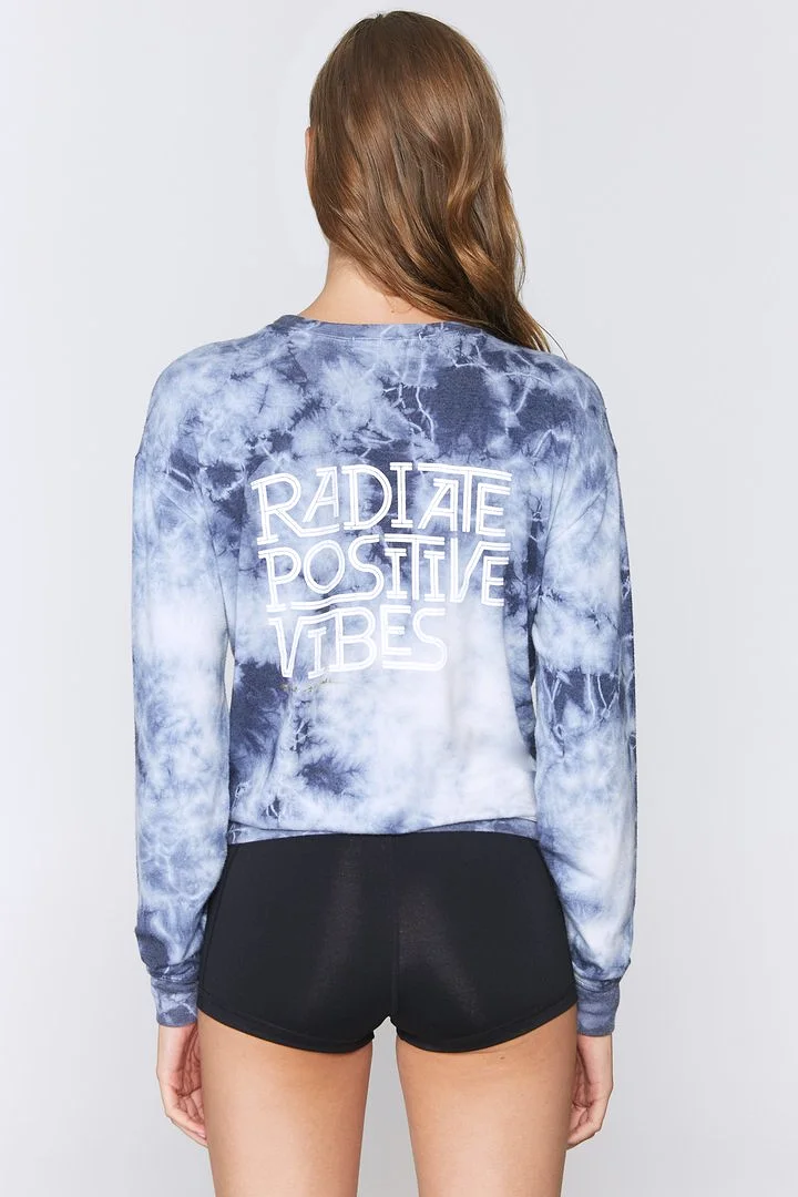 Spiritual Gangster Radiate Positive Vibes Savasana Sweater Indigo Tie Dye