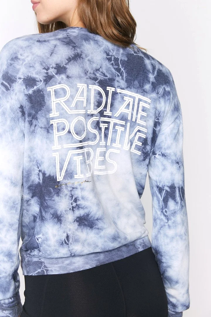 Spiritual Gangster Radiate Positive Vibes Savasana Sweater Indigo Tie Dye