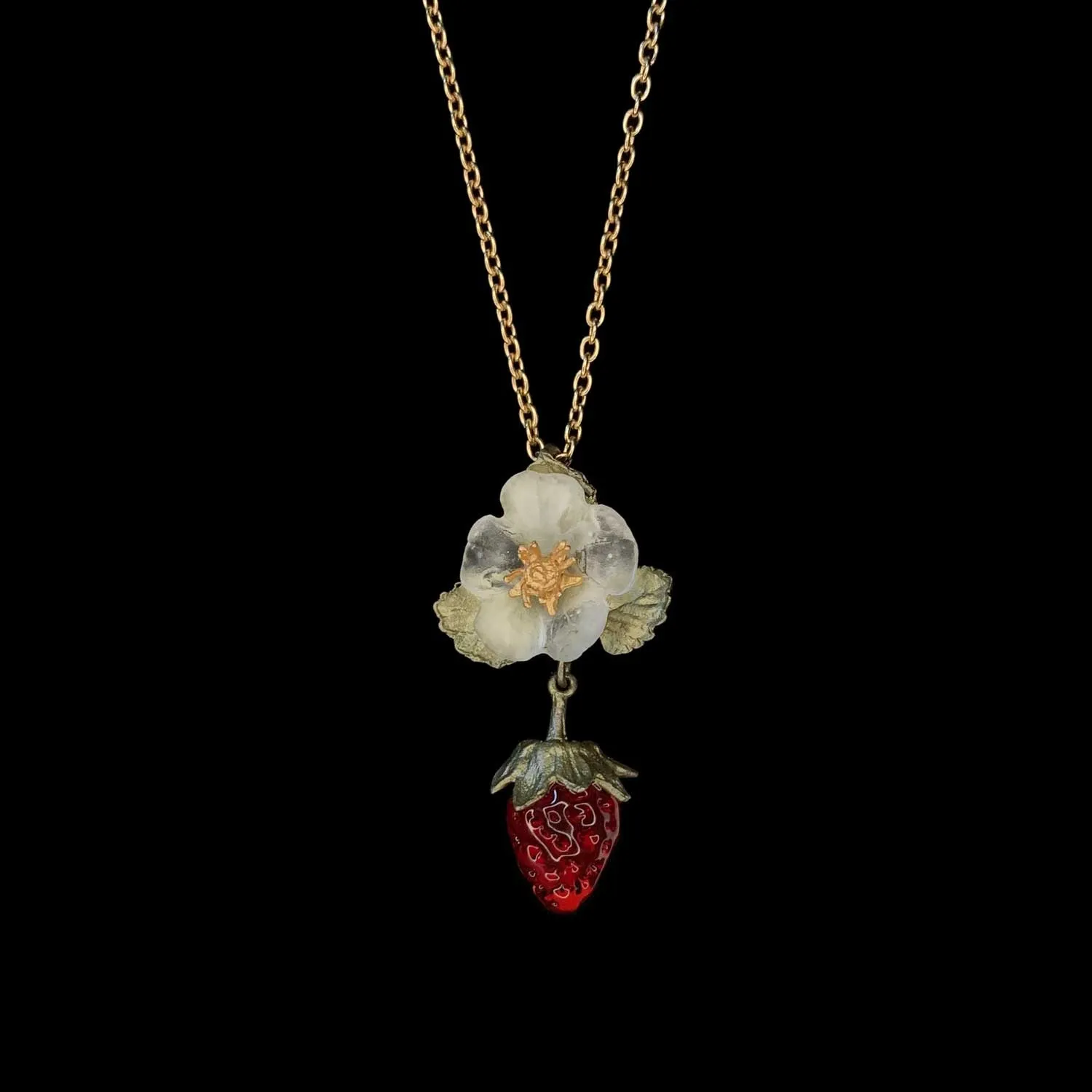 Spring Strawberry 16 Inch Adjustable Single Drop Flower Pendant Necklace by Michael Michaud