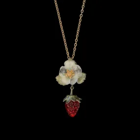 Spring Strawberry 16 Inch Adjustable Single Drop Flower Pendant Necklace by Michael Michaud