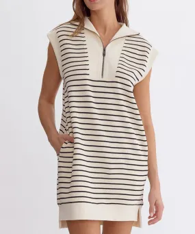 Striped Mini Dress - Cream/Black