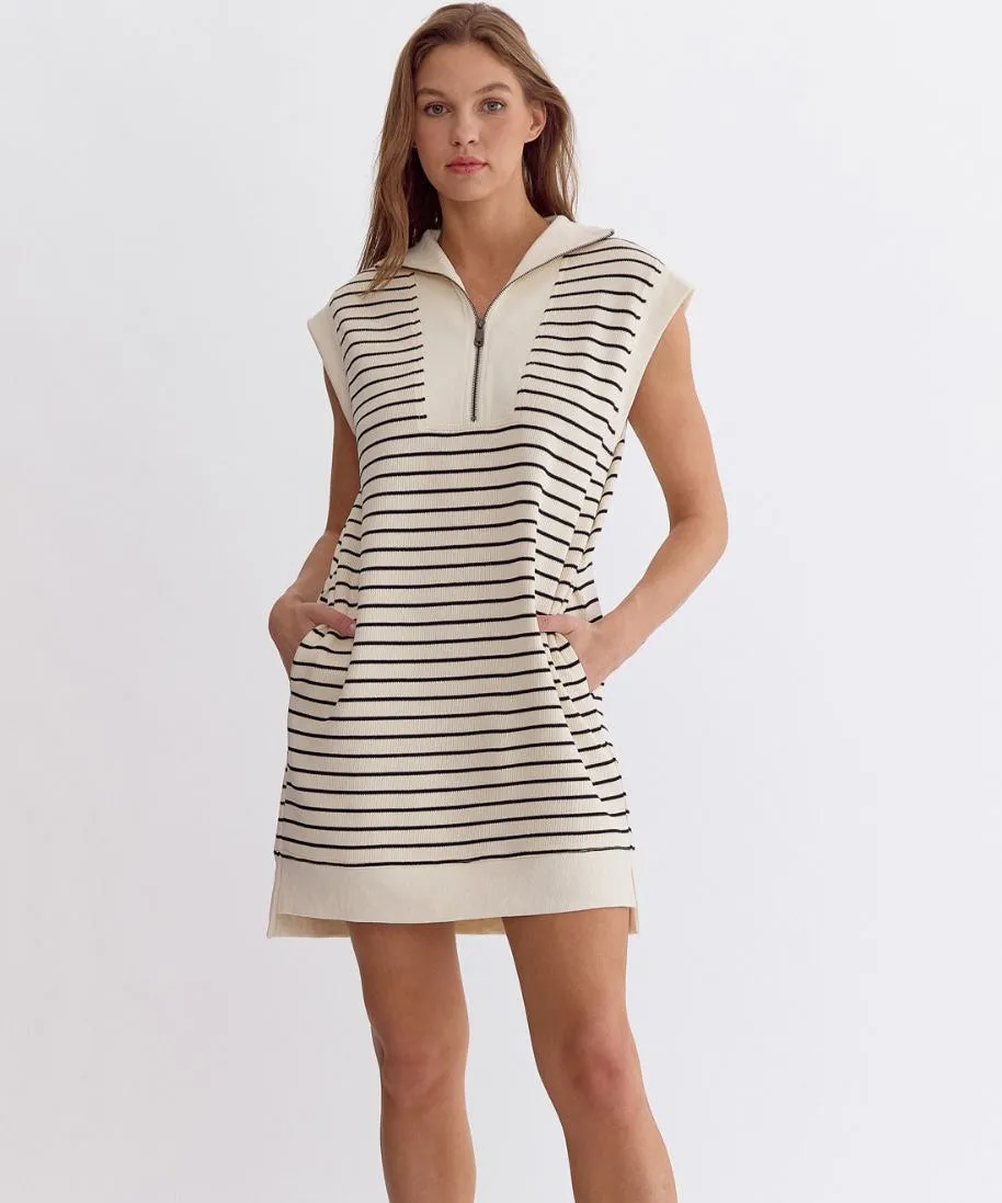 Striped Mini Dress - Cream/Black