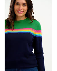 Sugarhill - Rita Jumper - Navy Green Rainbow Stripe