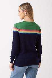 Sugarhill - Rita Jumper - Navy Green Rainbow Stripe