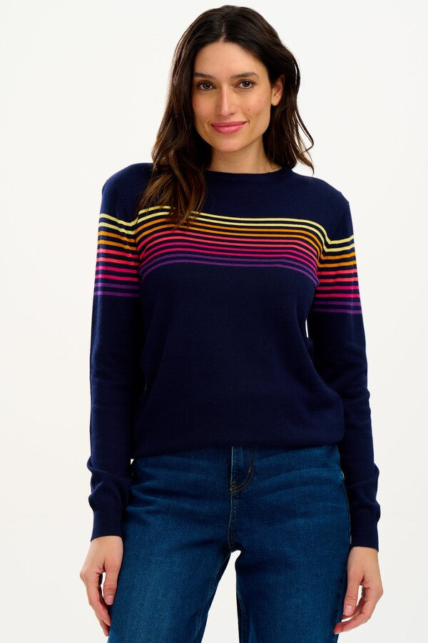 Sugarhill - Rita Jumper - Navy Rainbow Sunrise Lines