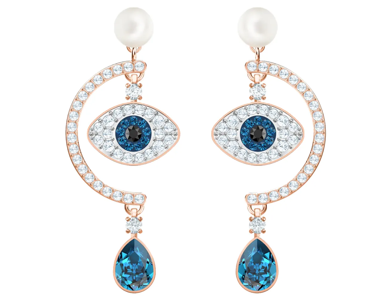 Swarovski LUCKILY EVIL EYE PIERCED EARRINGS, Blue, Rose Gold -5425860