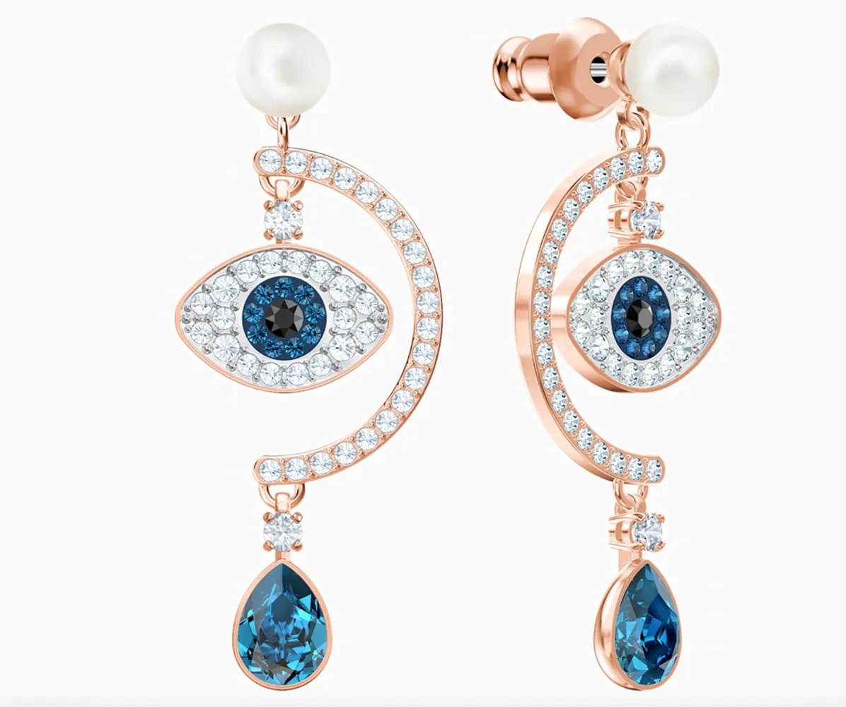 Swarovski LUCKILY EVIL EYE PIERCED EARRINGS, Blue, Rose Gold -5425860