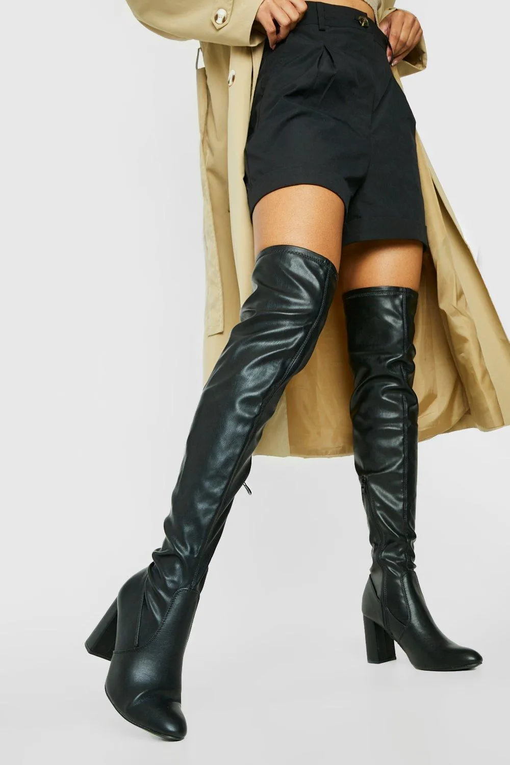 Thigh High Block Heel Boots