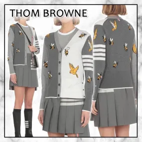 THOM BROWNE  |Stripes Casual Style Wool Long Sleeves Cotton Elegant Style