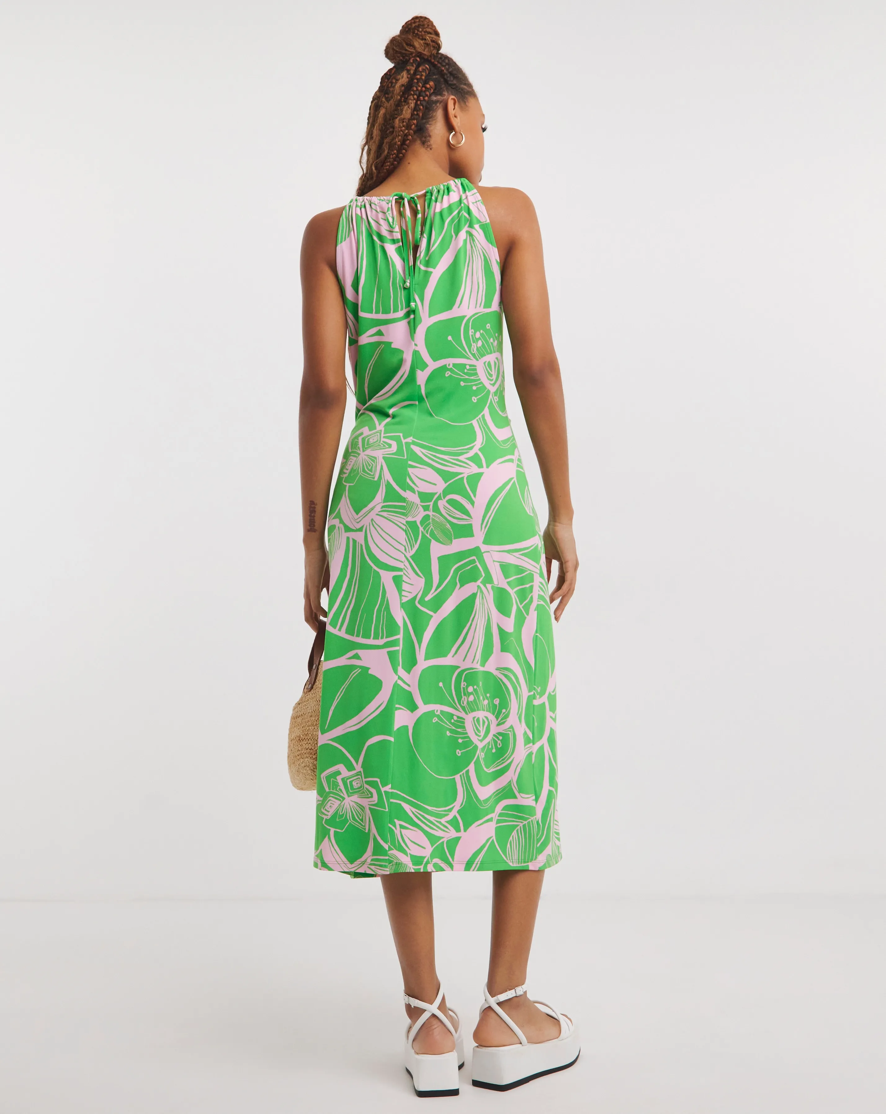 Tropical Floral Print Ruched Front Midi Dress | Simply Be