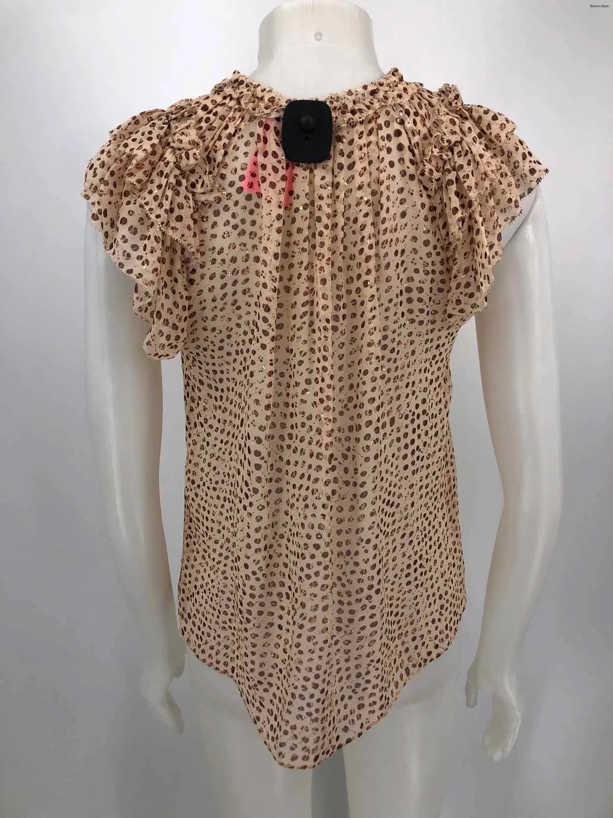 ULLA JOHNSON Cream Brown Print Ruffle Size SMALL (S) Top