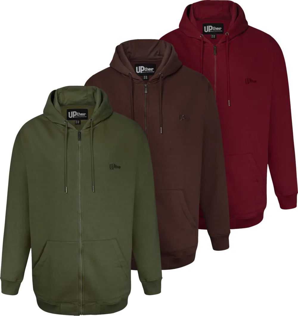 Uptheir 3 Pack Boom Time Zip Hoody Set - Green, Brown & Burgundy