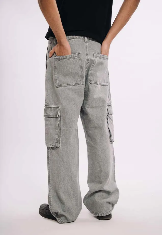 Utility Pocket Cargo Jeans - Light Grey