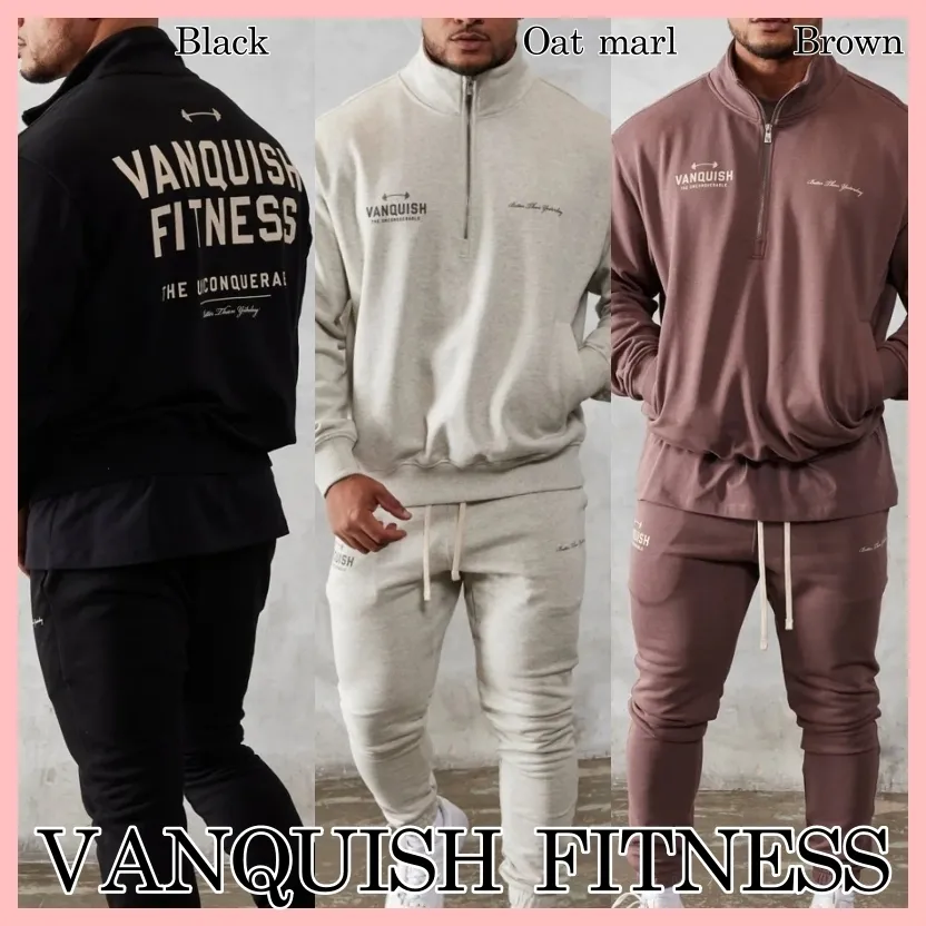 VANQUISH FITNESS  |Street Style Long Sleeves Plain Cotton Logo Skater Style