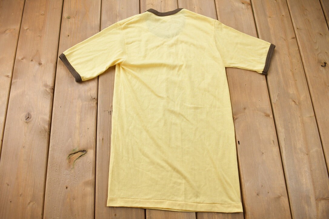 Vintage 1970s Stanfield's Yellow Brown Ringer Blank T-Shirt / 70s / Streetwear / Retro Style / Single Stitch / Made In Canada / 