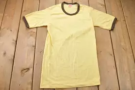 Vintage 1970s Stanfield's Yellow Brown Ringer Blank T-Shirt / 70s / Streetwear / Retro Style / Single Stitch / Made In Canada / 