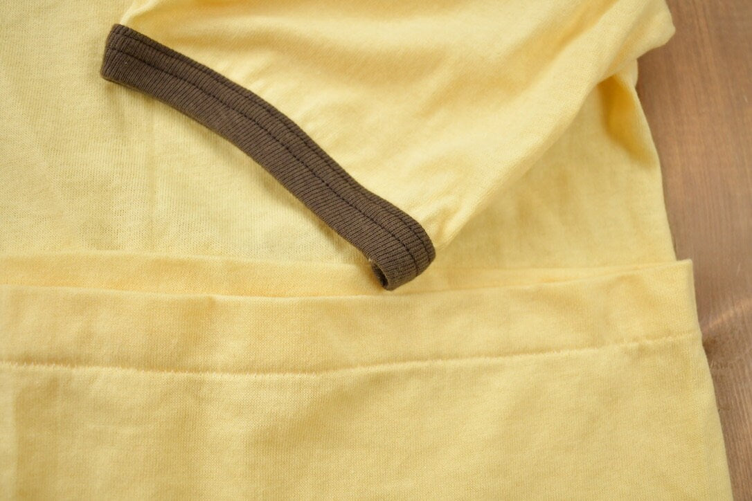 Vintage 1970s Stanfield's Yellow Brown Ringer Blank T-Shirt / 70s / Streetwear / Retro Style / Single Stitch / Made In Canada / 