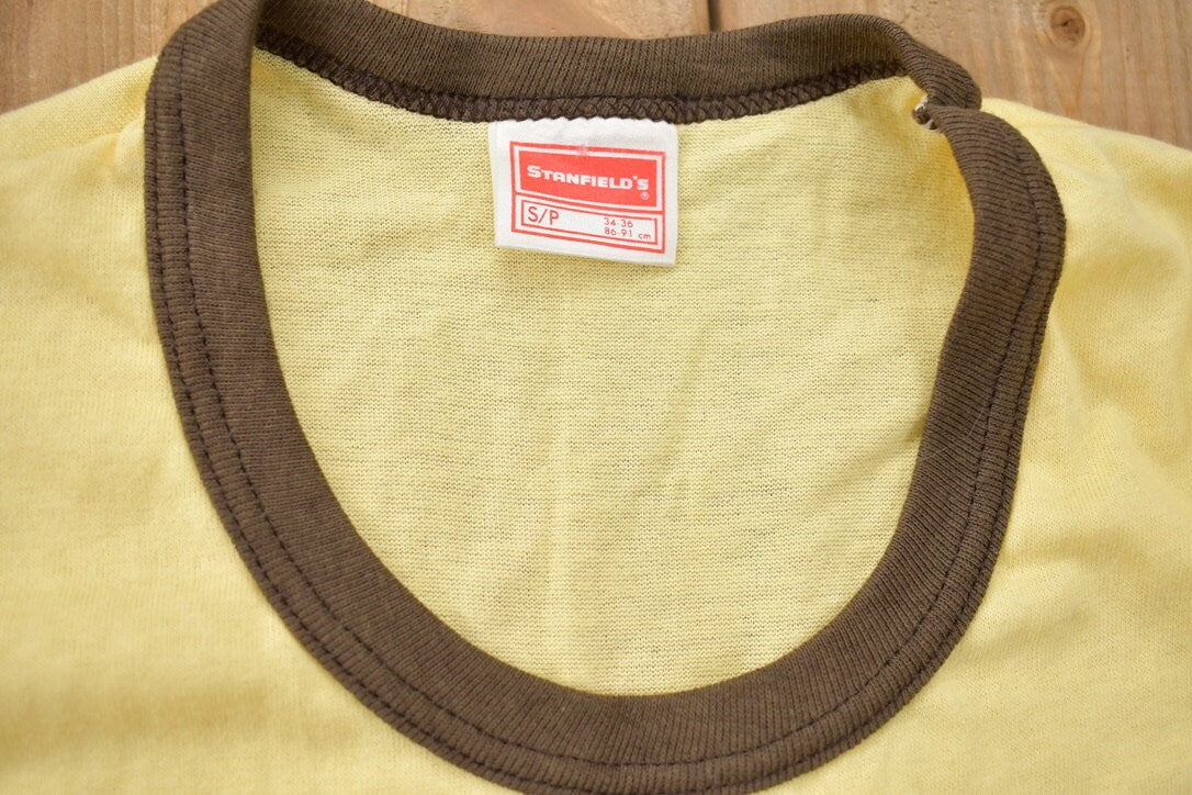 Vintage 1970s Stanfield's Yellow Brown Ringer Blank T-Shirt / 70s / Streetwear / Retro Style / Single Stitch / Made In Canada / 