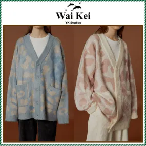 Wai Kei  |Leopard Patterns Street Style Long Sleeves Logo Cardigans