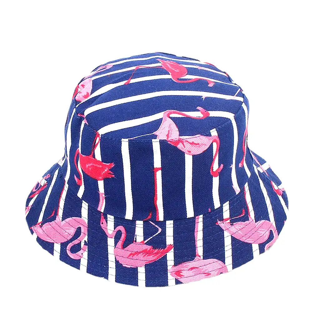 Women Print Flamingo Canvas Double-Sided Wear Outdoor Sunshade Fisherman Hat