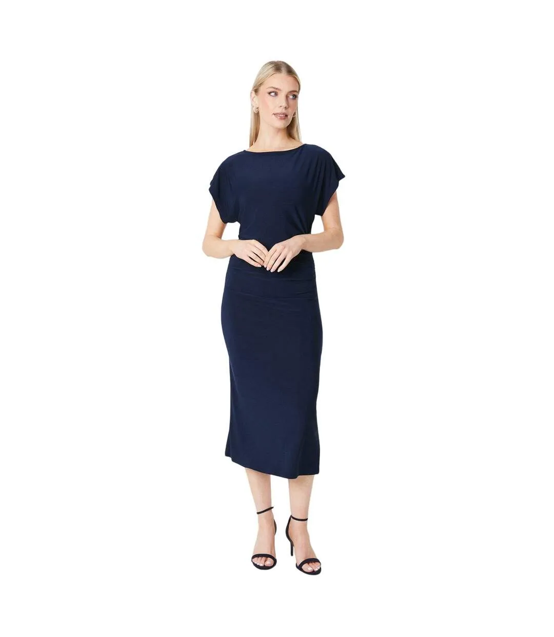 Womens/ladies jersey ruched side midi dress navy Principles