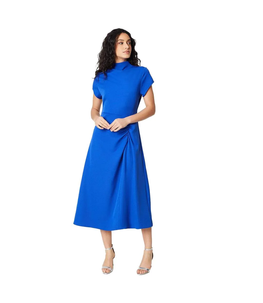 Womens/ladies occasion ruched side fitted and flared midi dress cobalt Principles