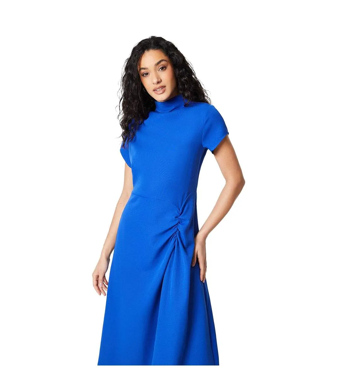 Womens/ladies occasion ruched side fitted and flared midi dress cobalt Principles