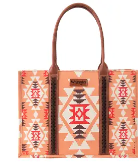 Wrangler Southwestern Pattern Dual Sided Print Canvas Wide Tote Orange